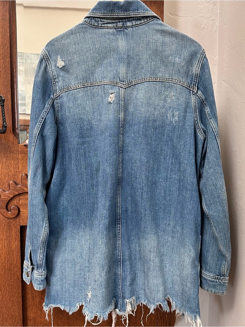 Free People Distressed Long Denim Jacket - Picture 4 of 11